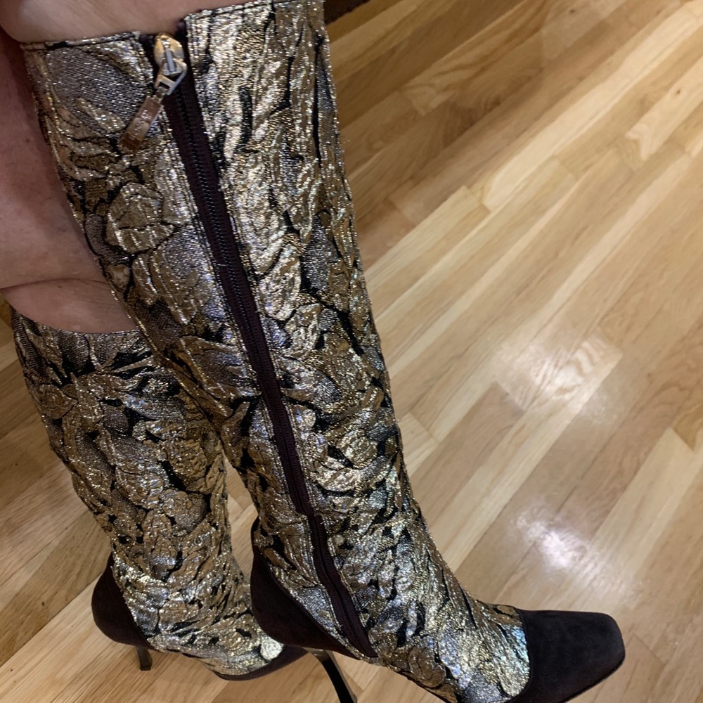 Cesare Paciotti suede gold foil Stiletto tall boot - Picture 2 of 8